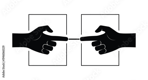 Two black hands pointing towards each other almost touching within outlined squares
