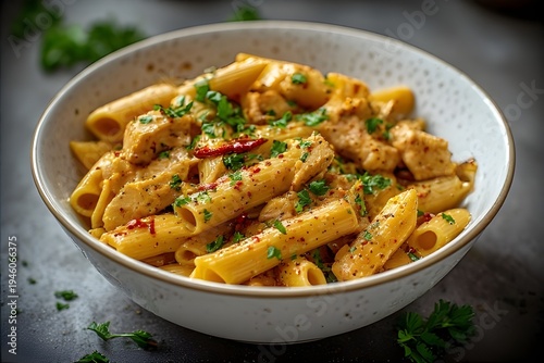 maple curry chicken penne in a bowl