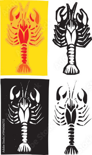 Woodcut style image of crayfish