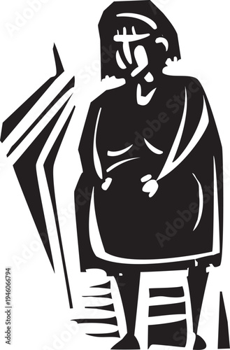 Woodcut style image of a pregnant woman