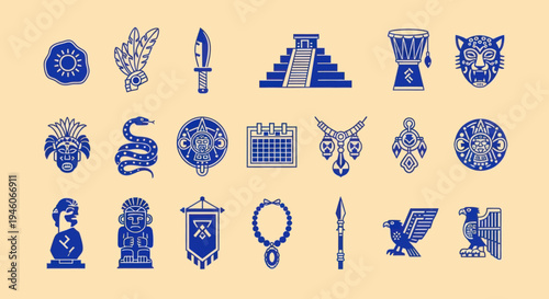 Ancient Mesoamerican Symbols Collection: Maya, Aztec Icons, Civilization Elements