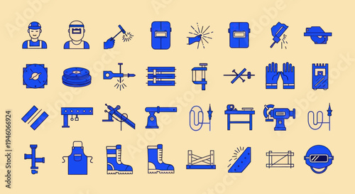 Welding Tools and Equipment Icons: Industry, Craftsmanship, Safety, and Metalwork