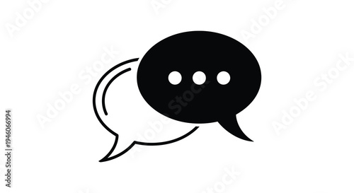 Simple black speech bubble icon with ellipsis representing communication or dialogue