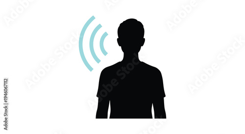Silhouette of a person speaking with sound waves emanating from their mouth