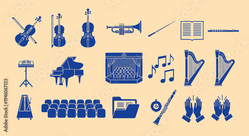 Orchestra and Music Icons Collection: Symphony, Classical Music Instruments, Performance