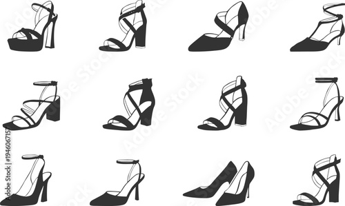High heels shoes silhouette, Woman shoe silhouettes, Shoes silhouettes, High heels shoes clipart, Shoes clipart, High heels vectors.