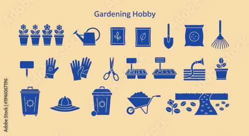 Gardening Hobby Icons: Tools, Plants, and Supplies for Home Gardeners