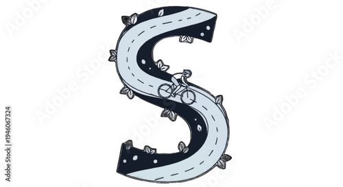 Stylized Letter S as a Scenic Road with Cyclist.