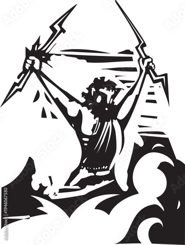 Woodcut style image of the Greek God Zeus