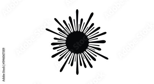 Black and white radial burst design with a central dark circle