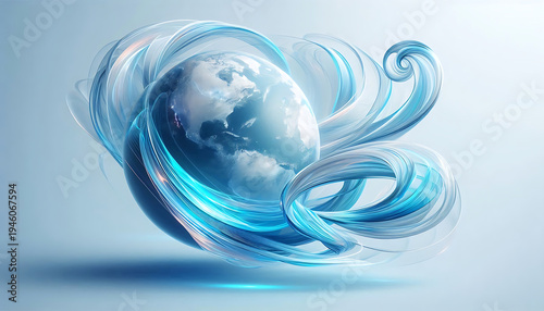 Abstract Blue Globe with Wavy Lines