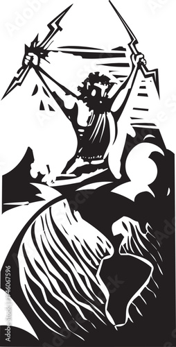 Woodcut style image of the Greek God Zeus