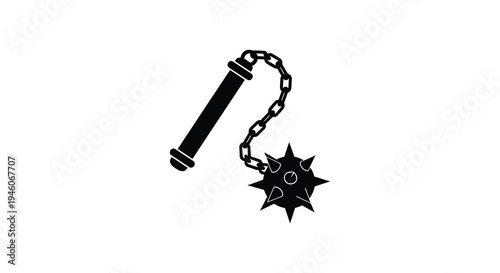 A black silhouette of a medieval flail weapon with a spiked ball on a chain