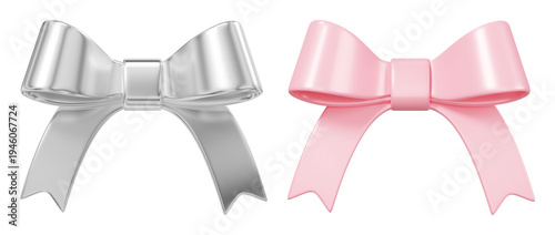 PNG Elegant silver pink decorative bows on transparent background