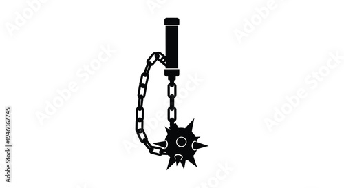 A black silhouette illustration of a medieval flail weapon with a spiked ball