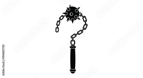 A black silhouette of a medieval flail weapon with a spiked ball and handle