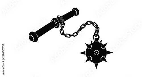 A black silhouette of a medieval flail weapon with a spiked ball