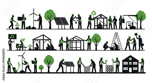 Set of 30 eco-friendly living icons vector, sustainable community illustrations
