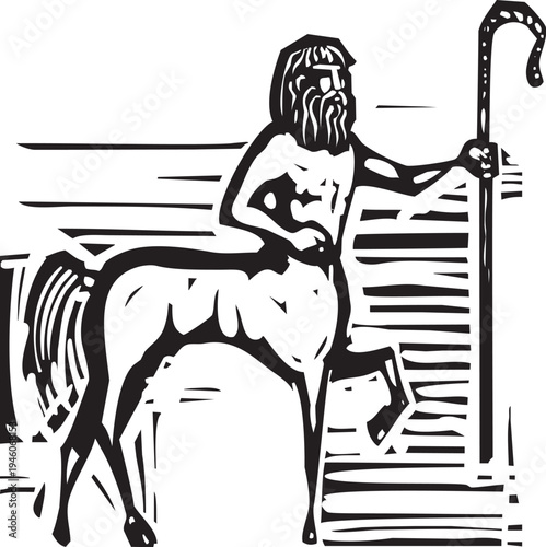 Woodcut style image of a greek mythical centaur