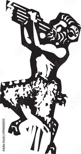 Woodcut style image of a greek faun