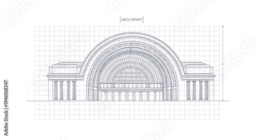 Vector illustration of a large building entrance with columns and arch