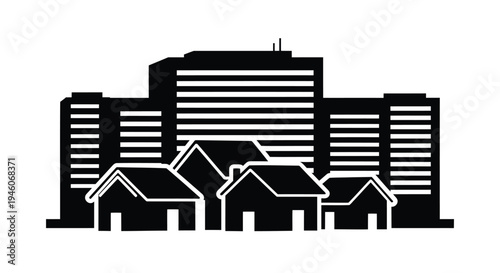 Set of 5 building icons vector, cityscape, architecture symbols