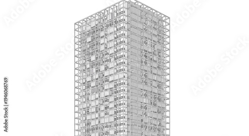 Vector illustration of a tall building with a grid-like facade