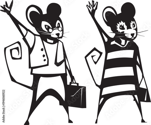 Cute mouse couple with briefcase and hand bag