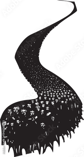 Woodcut style image of a tide of coming refugees.