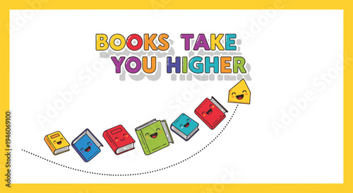 Set of 6 colorful book icons vector, education motivation quote