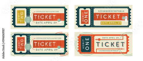 Retro Ticket Set Vintage Paper