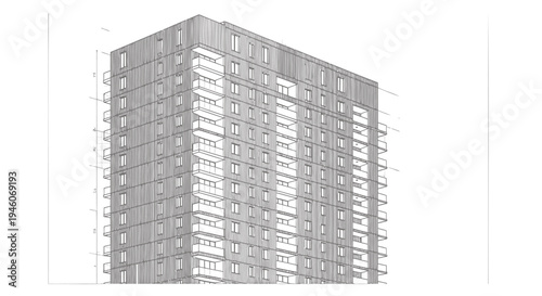 Vector illustration of a gray high-rise building