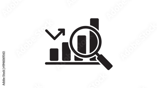 Business Growth Chart Icon With Magnifying Glass And Upward Arrow