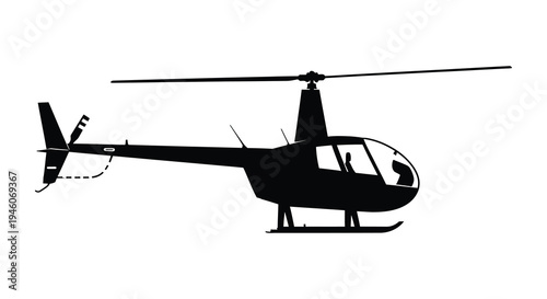 Silhouette of a black helicopter with visible rotor and tail boom details