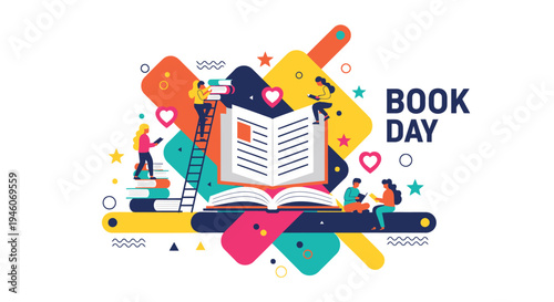 Vector illustration set for World Book Day, colorful book-themed icons