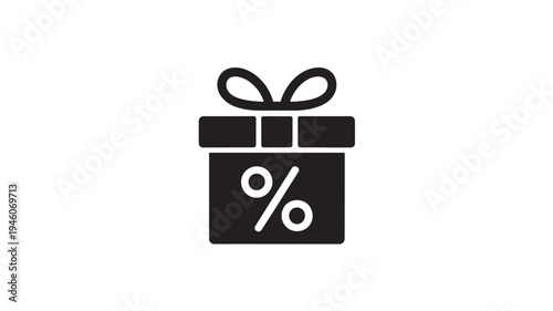 Discount Gift Box Icon with Percent Sign Black Minimal Sale Promotion Symbol for E-commerce and Online Shopping