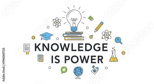Set of education icons vector, KNOWLEDGE IS POWER