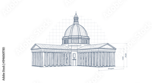 Vector illustration of building with dome and columns