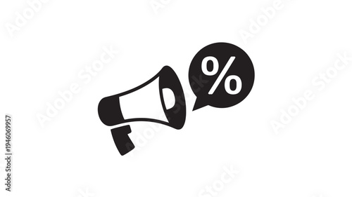 Discount Megaphone Icon With Percent Sign For Marketing Promotion And Sales Announcement Isolated On White