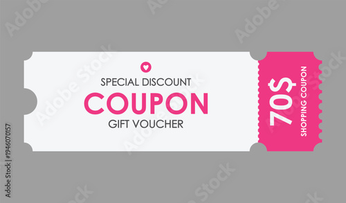 Sale coupon mockup. Sale flat template Ticket. For sale coupon. Minimalist coupon. Isolated background
