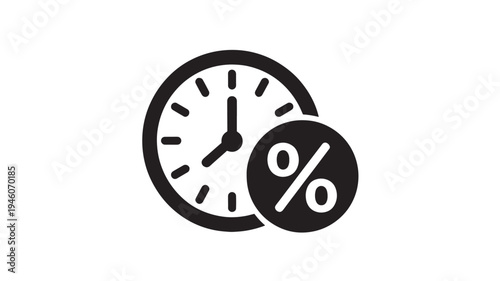 Time Limited Discount Clock Percent Icon Flash Sale Promotion Countdown Offer Concept Minimal Flat Vector Isolated On White