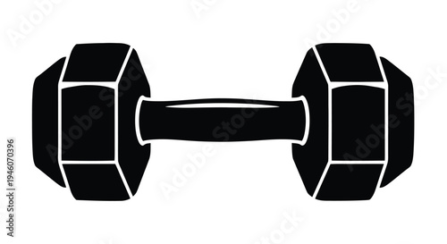 Black and white illustration of a single dumbbell viewed from the front