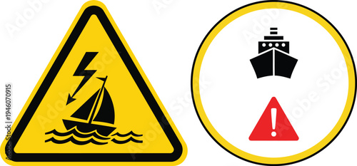 Maritime Warning Sign Vector for Ship Safety and Sailing Hazard Alert on Water
