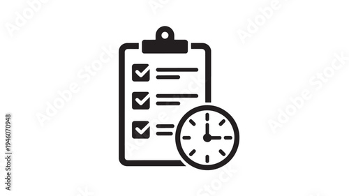 Checklist Clipboard Clock Icon for Time Management Task Planning and Productivity Workflow Concept