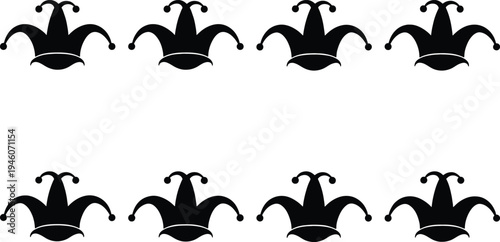Vector illustration of a seamless pattern with black jester hats, ideal for creating a lively and entertaining atmosphere for various designs.