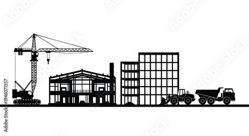 Set of 5 construction icons vector, industrial silhouette