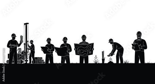 Set of 7 construction worker silhouettes vector