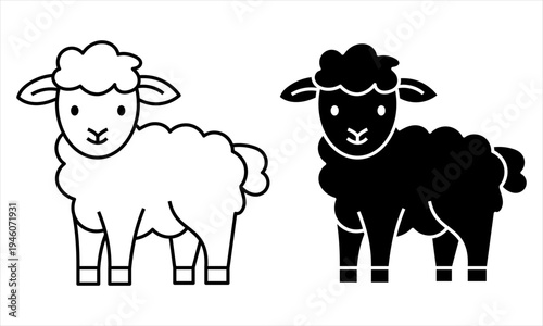 Black and white sheep icon illustrations for Easter