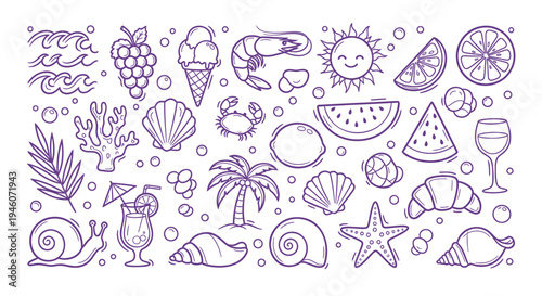 Set of 25 summer beach icons vector