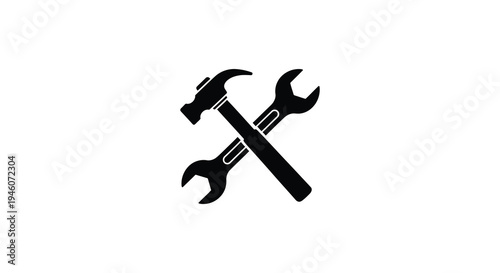 Crossed hammer and wrench icon on a white background representing tools and repair